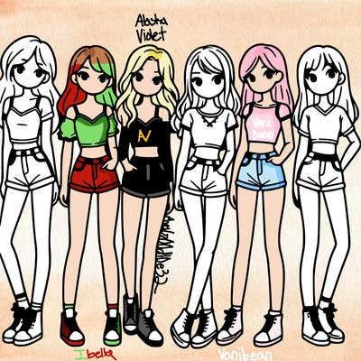 a group of girls wearing crop tops and shorts