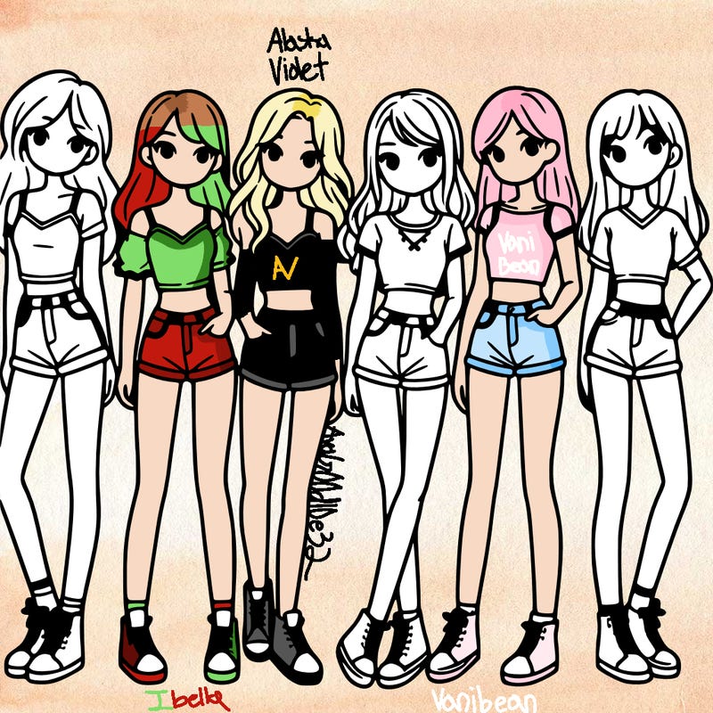 a group of girls wearing crop tops and shorts