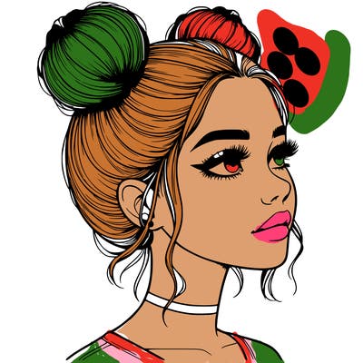 realistic girl with buns on the top of her head