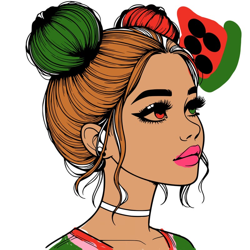 realistic girl with buns on the top of her head