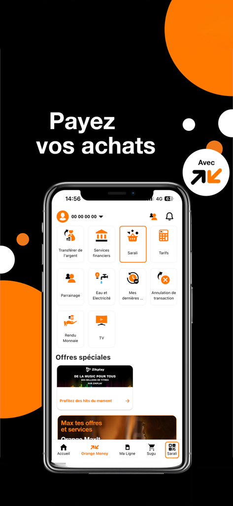 Orange Max it – Mali - Orange Max it Mali app interface for money transfers and bill payments