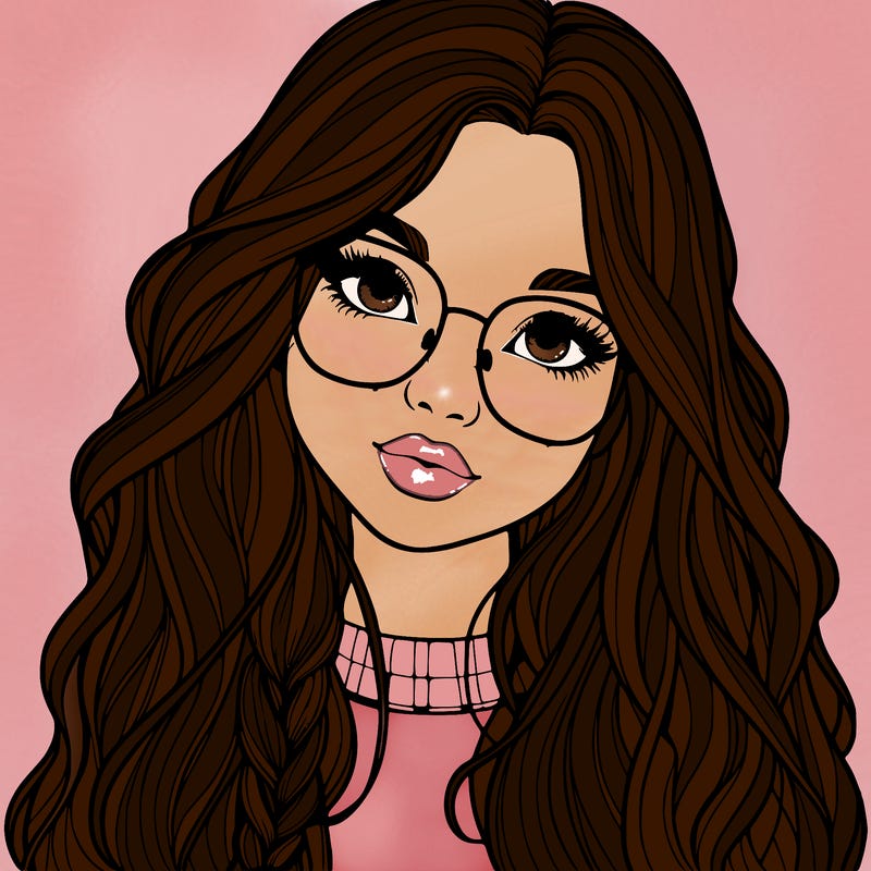 girl with long hair and freckles and glasses realistic
