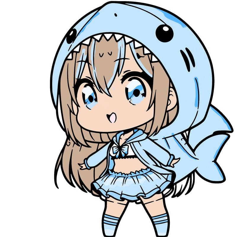 cute chibi anime girl in shark costume