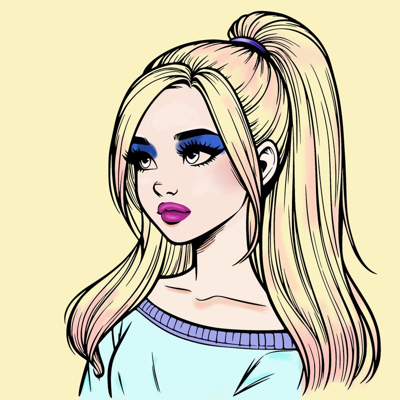 realistic girl with a high ponytail