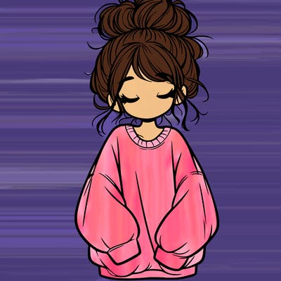 girl with baggy sweatshirt and messy bun