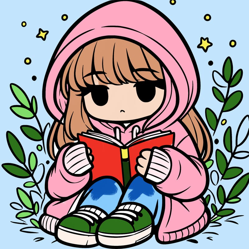 girl in oversized hoodie reading a book