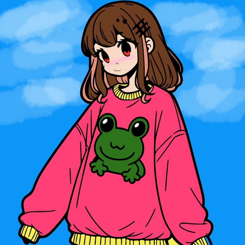 girl wearing frogging sweatshirt