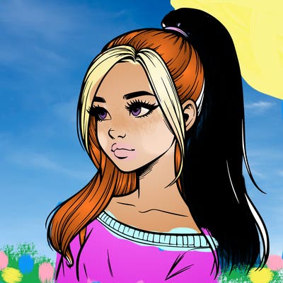 realistic girl with a high ponytail