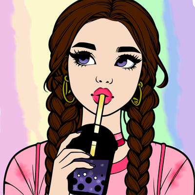 realistic girl with braided hair drinking boba