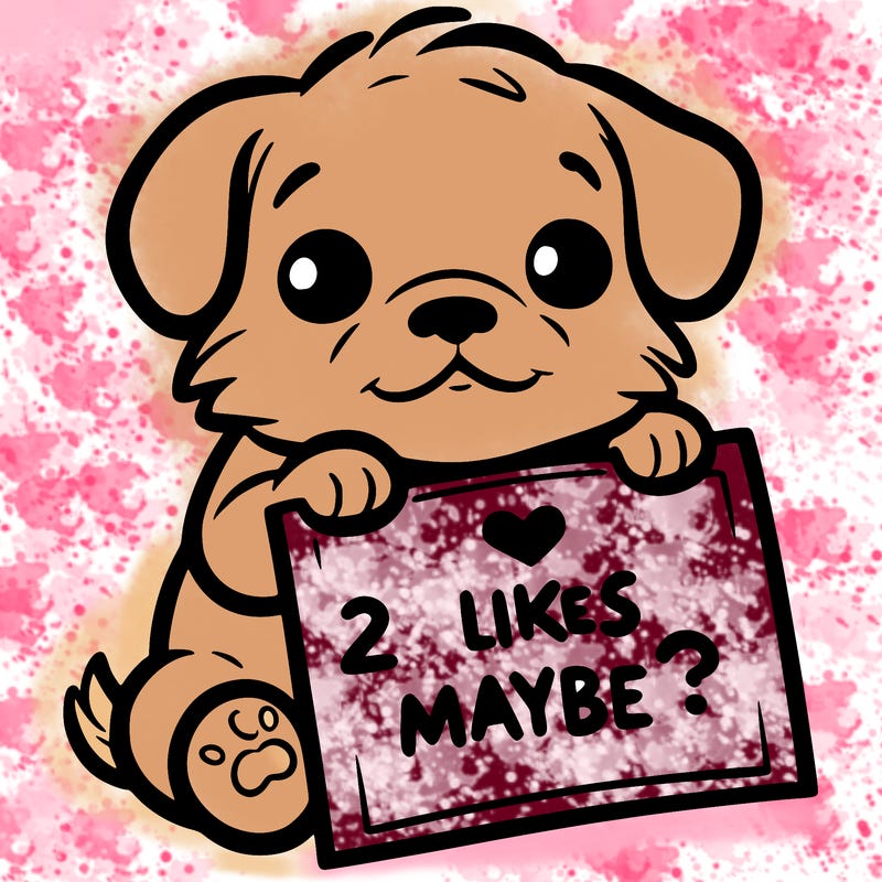 a puppy holding a sign that says 2 likes maybe?