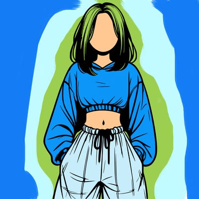 realistic girl faceless with baggy pants and a crop top