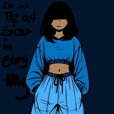 realistic girl faceless with baggy pants and a crop top