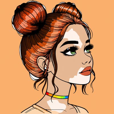 realistic girl with buns on the top of her head