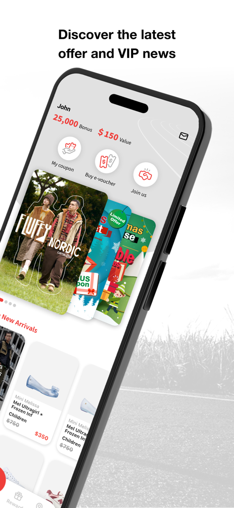 馬拉松 - Marathon Sports mobile app interface showing user bonus points, loyalty rewards, and promotional offers.