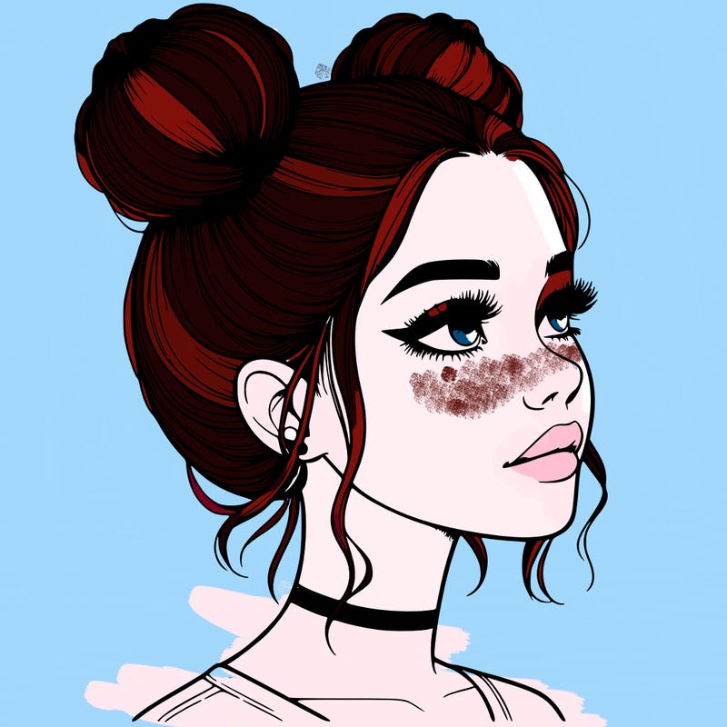 realistic girl with buns on the top of her head