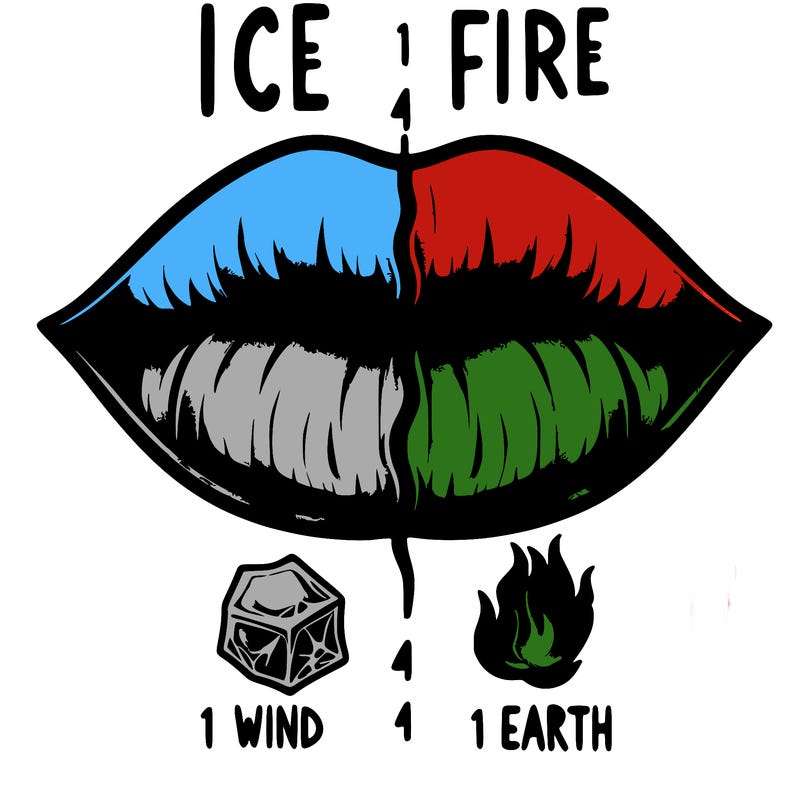 realistic lip split in fourth . 1 fourth ice 1 fire 1wind 1 earth