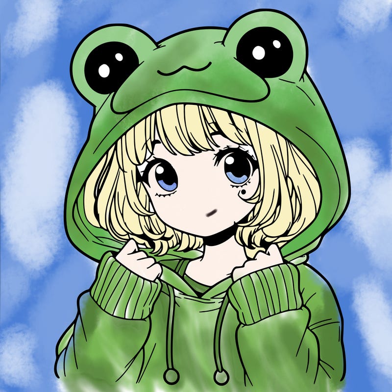 a cute teenage girl wearing a frog hoodie