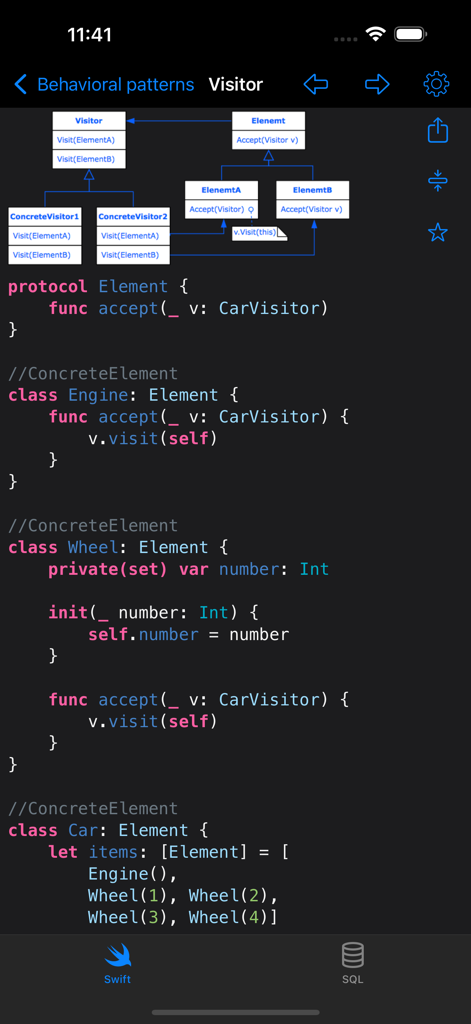 Recipes for Swift - A diagram and Swift code implementation of the Visitor behavioral pattern