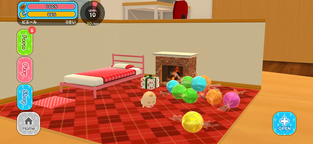 Raising Ojipockle - A small Ojipockle character in a decorated room with candies and a pink bed