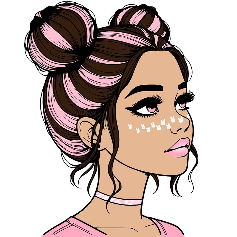 realistic girl with buns on the top of her head