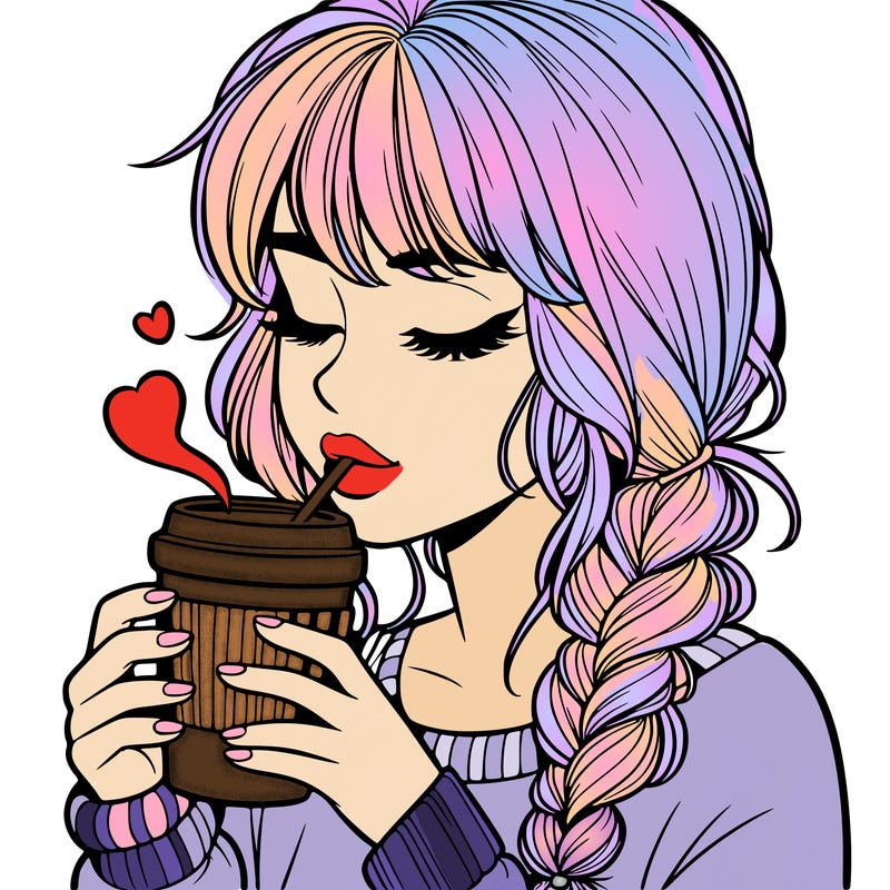 realistic girl drinking coffee