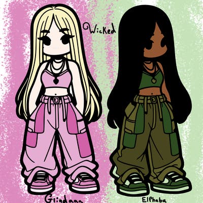 girl in baggy pants crop top and long hair