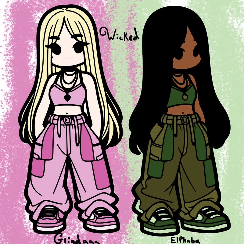 girl in baggy pants crop top and long hair