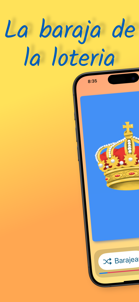 Mazo digital de cartas de Lotería Mexicana mostrando una corona en un teléfono móvil