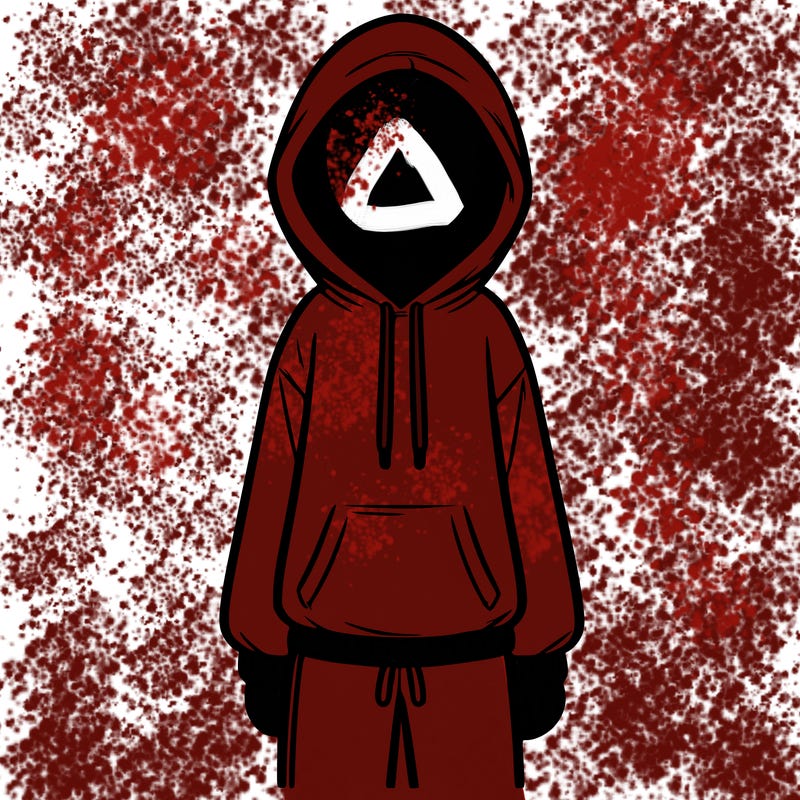 faceless girl in a tracksuit with a hood on and no hair