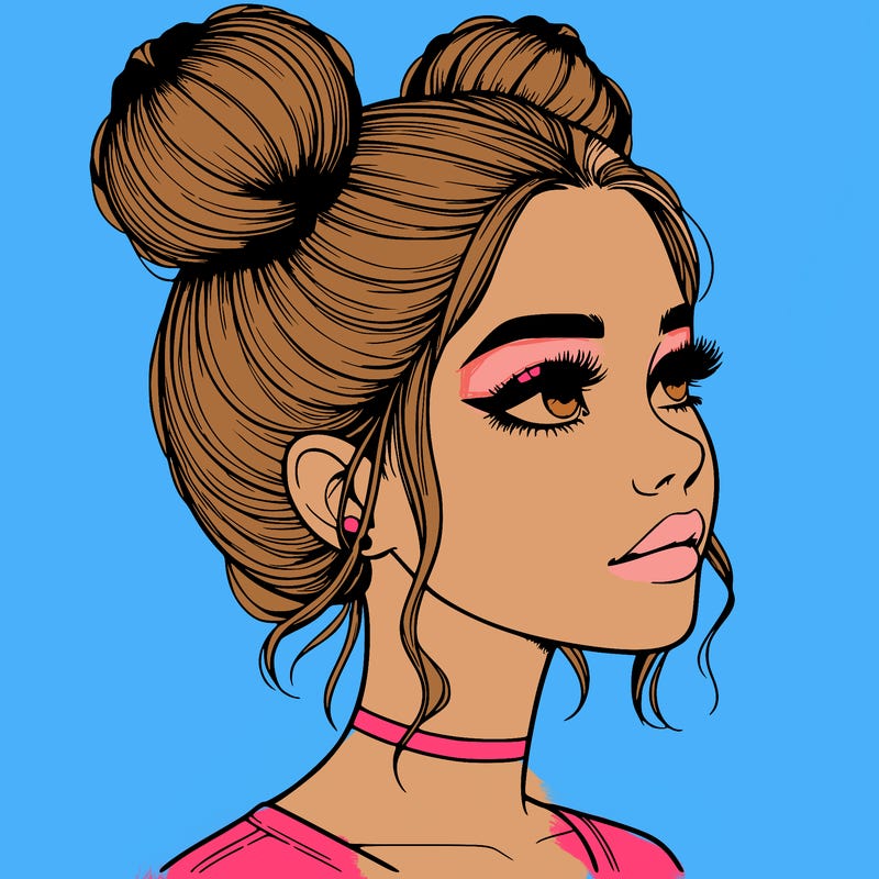 realistic girl with buns on the top of her head