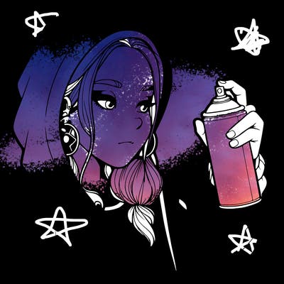 a realistic girl, spray painting