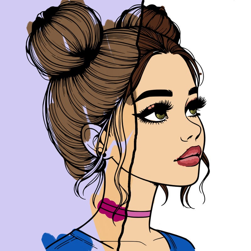 realistic girl with buns on the top of her head