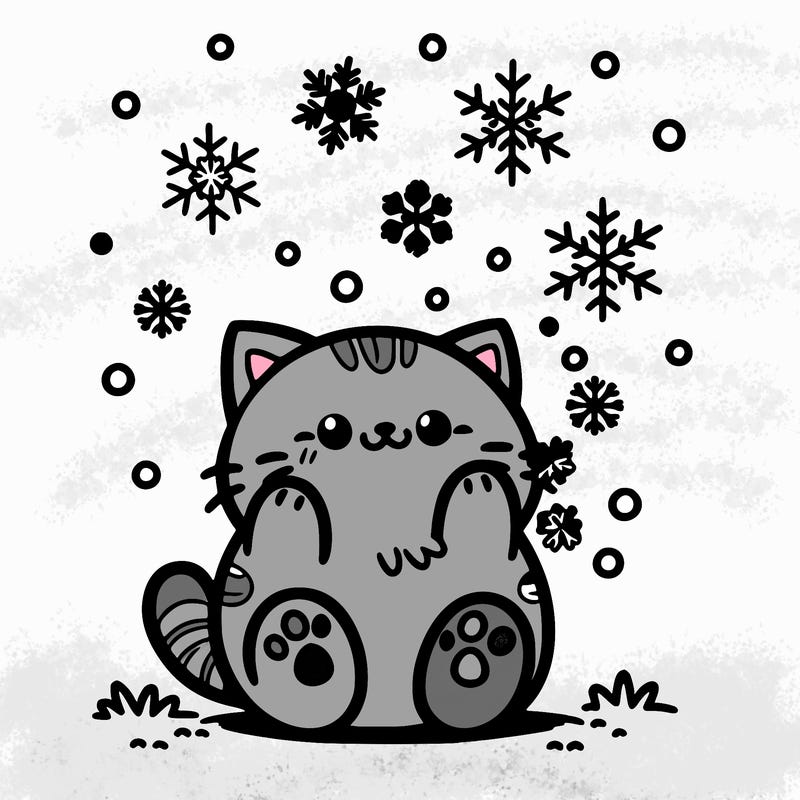 cute cat catching snowflakes with its paws.