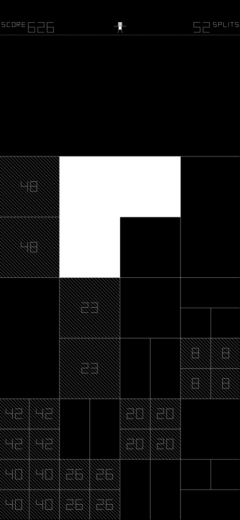 SPL-T - A monochromatic minimalist puzzle game interface showing blocks with numbers and a score counter