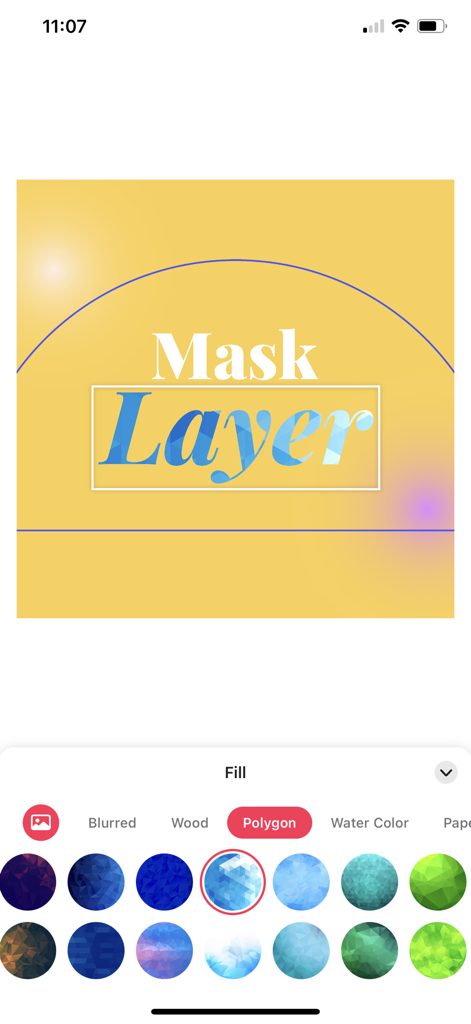 TextArt - Text on Photo Editor - TextArt app interface showing the polygon pattern fill feature for text layers