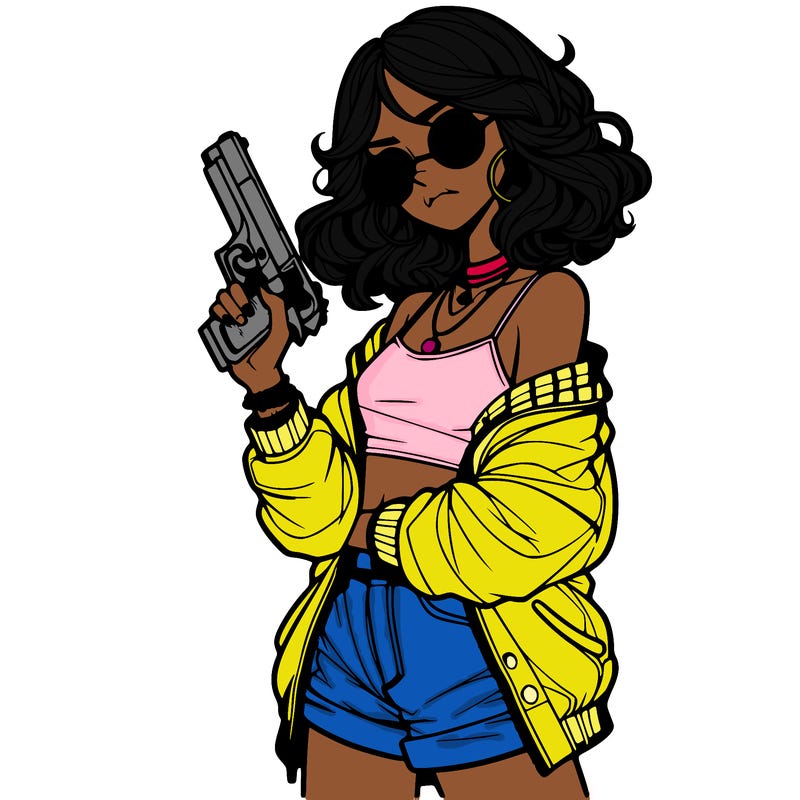 stylish teenage girl with gun