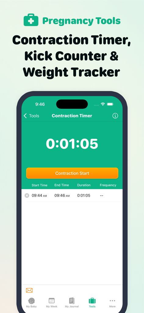 Interfaz del temporizador de contracciones de la aplicación de embarazo Sprout