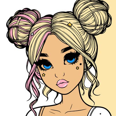 realistic girl with space buns