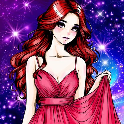 realistic girl in flowy silky prom dress