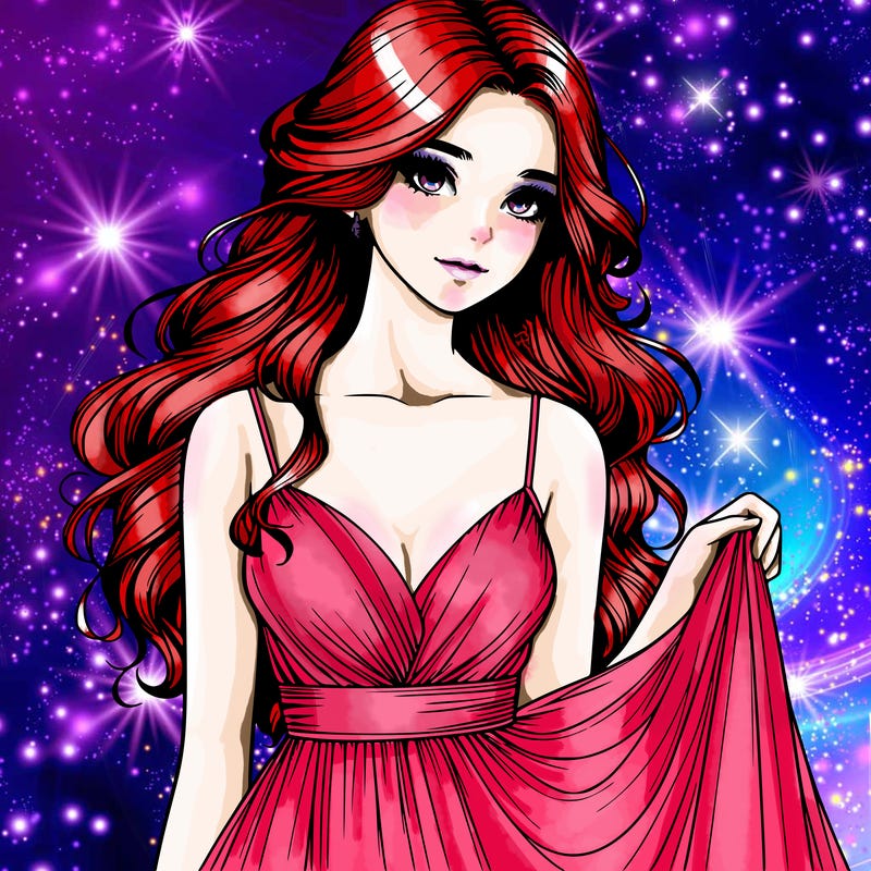 realistic girl in flowy silky prom dress