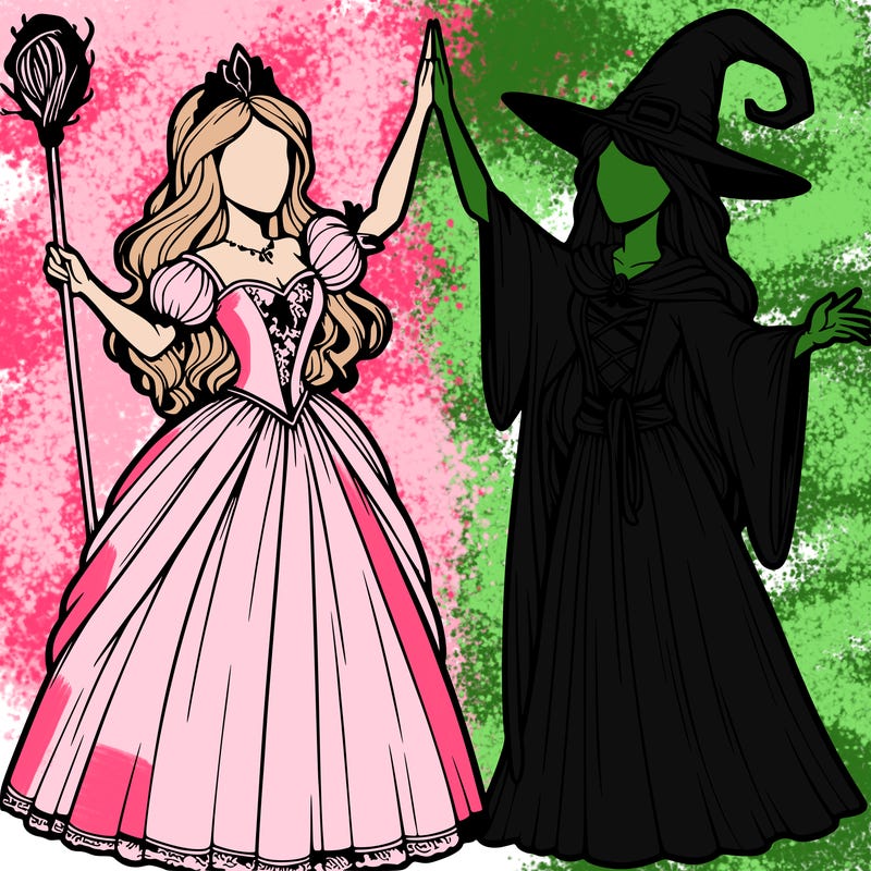 detailed realistic split of a princess and a witch