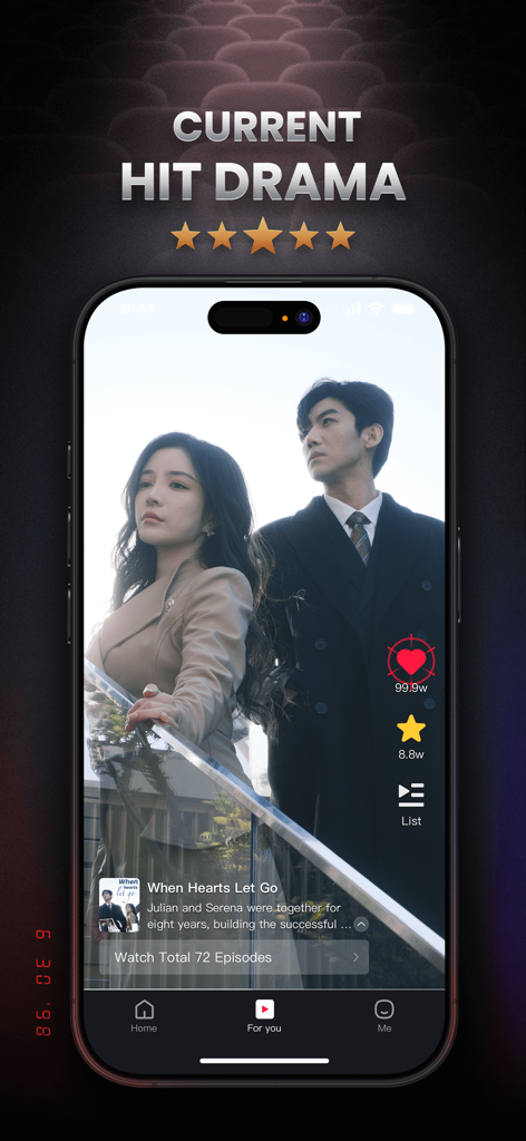 Smartphone screen showing the ZeroShort app interface with a featured hit drama and user engagement icons