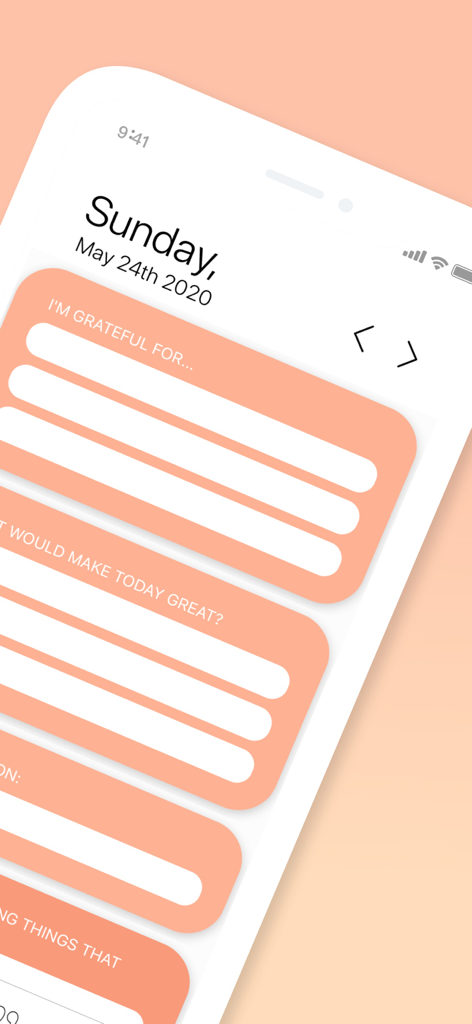 Morning! - Gratitude Journal - Oberfläche der Morning Dankbarkeitstagebuch-App mit täglichen Anregungen auf einem iPhone