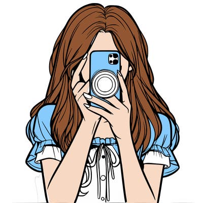 a realistic girl holding her phone taking pictures