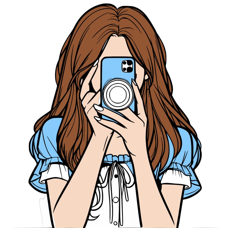 a realistic girl holding her phone taking pictures
