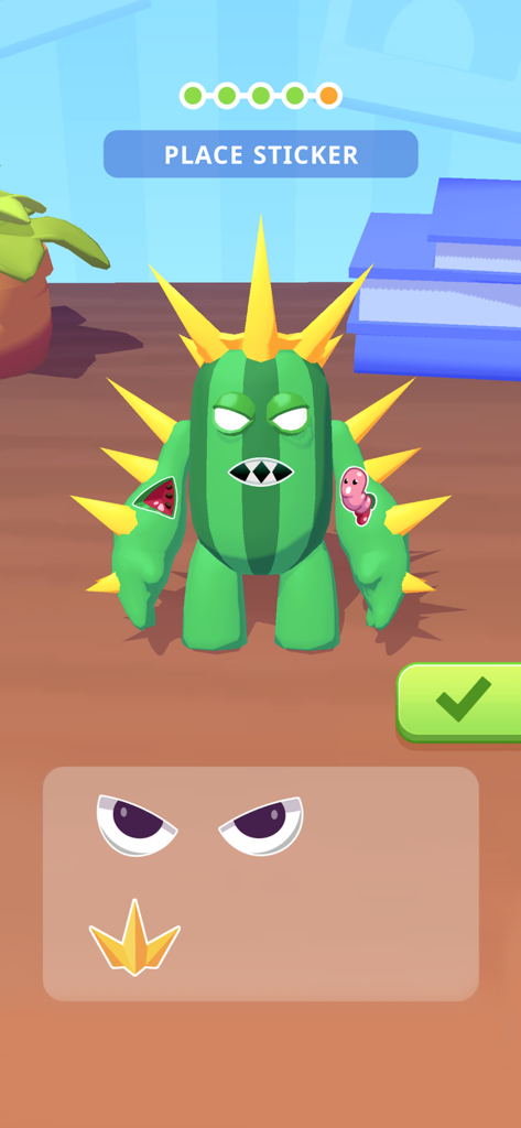 Super Toy 3D - Brinquedo de monstro cacto sendo decorado com adesivos no Super Toy 3D