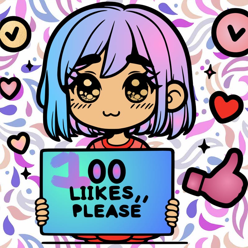 a girl with a sign saying 100 likes, please