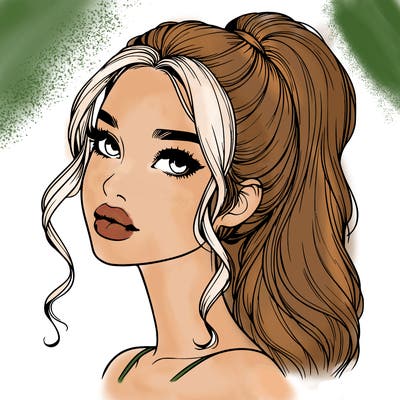 realistic girl with a ponytail on her hair and lips