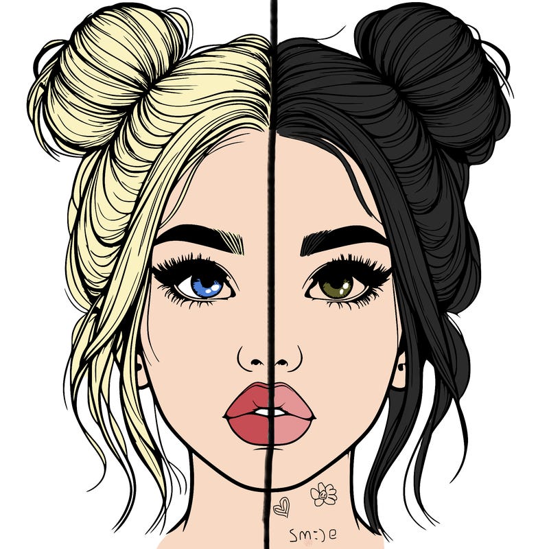 realistic girl with two buns on her hair and lips