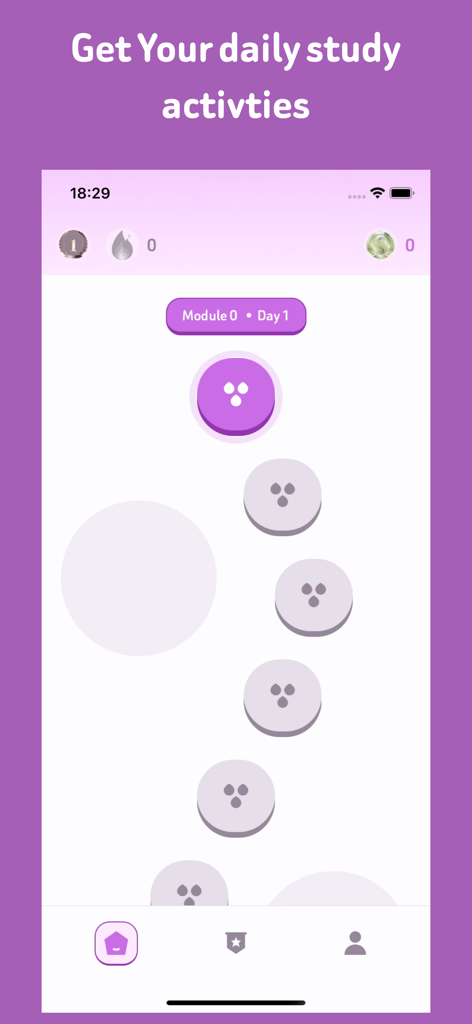 Smile companion - Smile companion app interface showing daily research study activities and progress modules